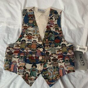 vintage Facets 3 buttons vest multicultural children tapestry S(6-8) NWT